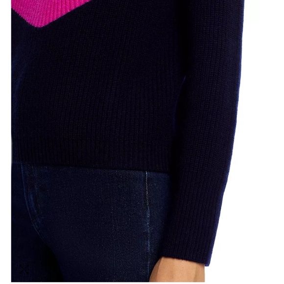 Luxurious 100% Cashmere Color Block Chevron Sweater By Aqua in Ivory / Pink/ Nav - Picture 5 of 6